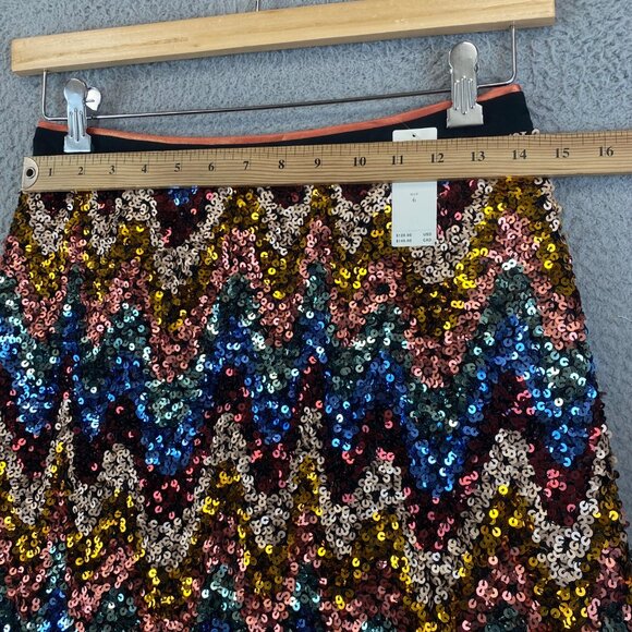New Anthropologie MAEVE 6 Skirt Sequin Multicolor Zig Zag Chevron Party - Picture 8 of 16